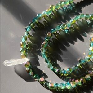 Sea Witch Blue & Green Beaded Necklace with Quartz Pendant and Bracelet